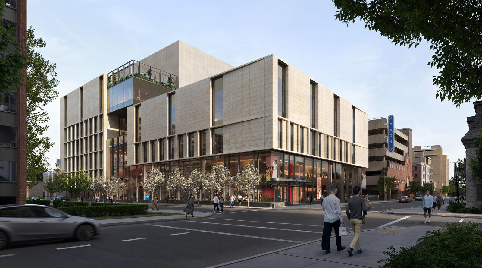  View of the Dramatic Arts Building facing north, Yale University, courtesy of KPMB Architects, rendering by ADHOC Studio