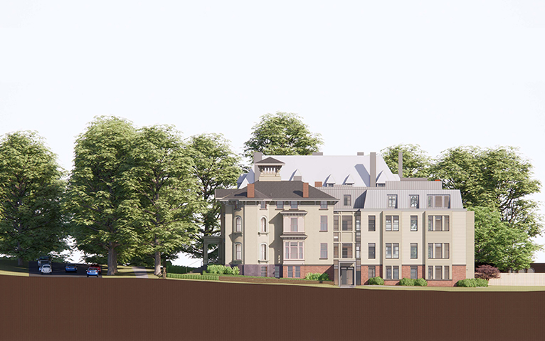 Elevation of the project facing north from Hillhouse Avenue, rendering by Christopher Williams Architects, courtesy of Yale Office of Facilities