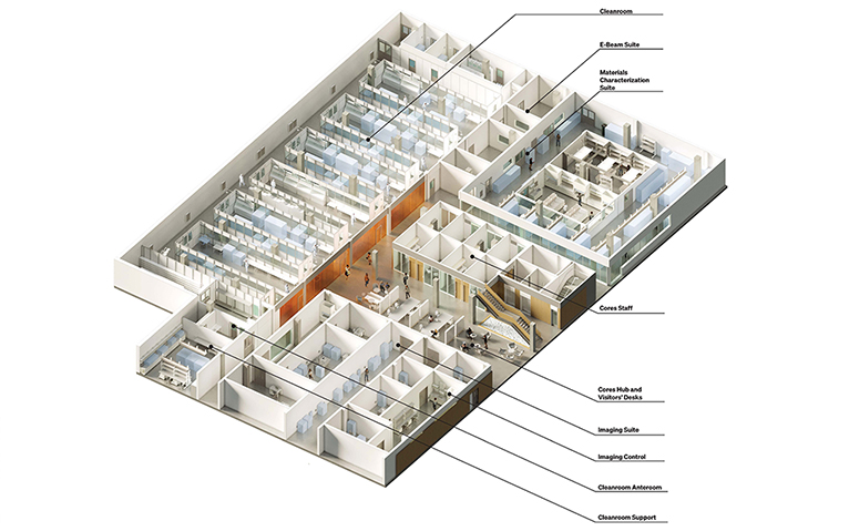 Axon of the cleanroom at PSEB, rendering by Ballinger, courtesy of Yale Office of Facilities 