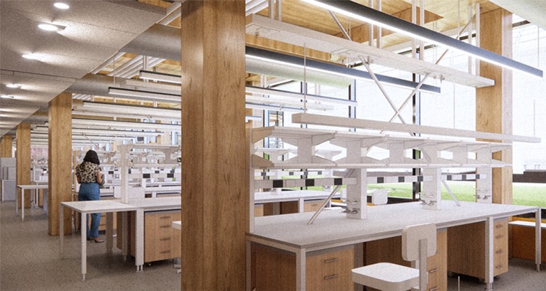 Osborn Memorial Laboratories, interior view open lab, rendering by HGA Architects, courtesy of Yale Facilities