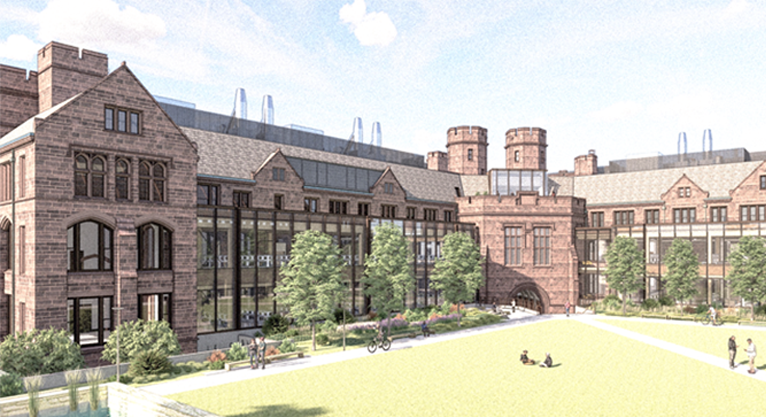 Osborn Memorial Laboratories, Kroon Hall plaza view, rendering by HGA Architects, courtesy of Yale Facilities